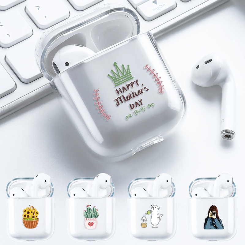 Case Transparan Motif Lukisan Bunga Cover AirPods 1 2 Earphone