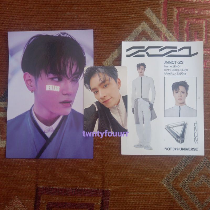 nct universe pb ver. pc xiaojun, postcard taeyong, sticker jeno