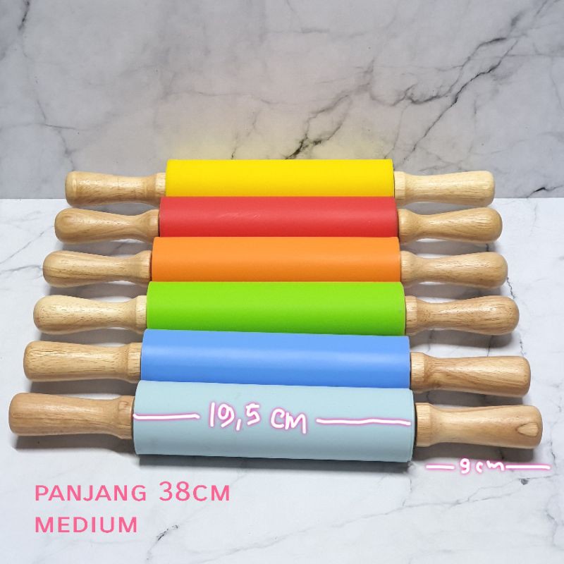 rolling pin silicon gagang kayu 38cm / alat gilas adonan kue