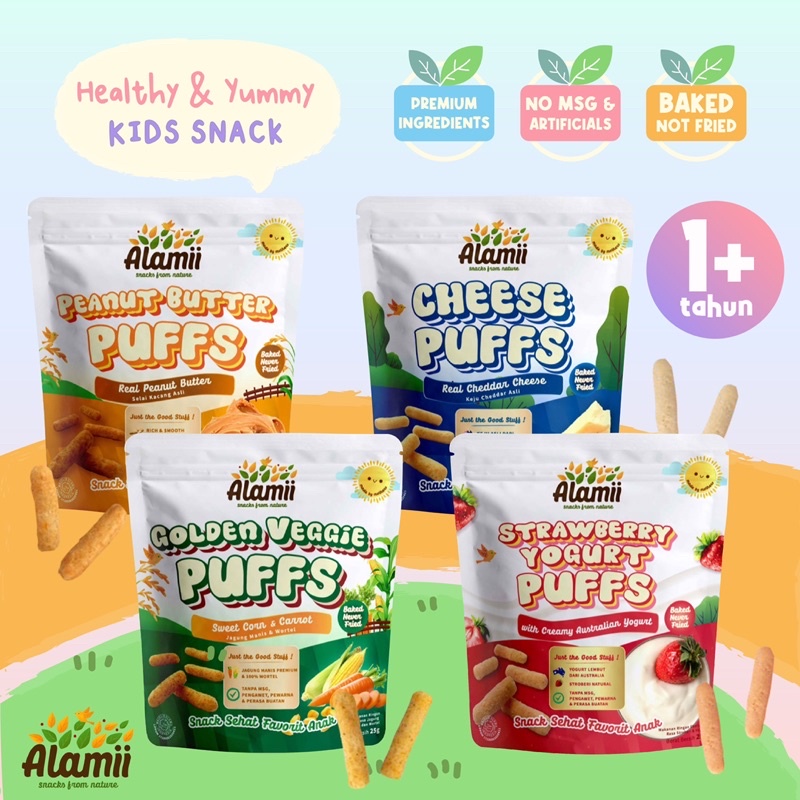 Snack Sehat Cemilan Bayi Anak Alamii Puffs No MSG Halal