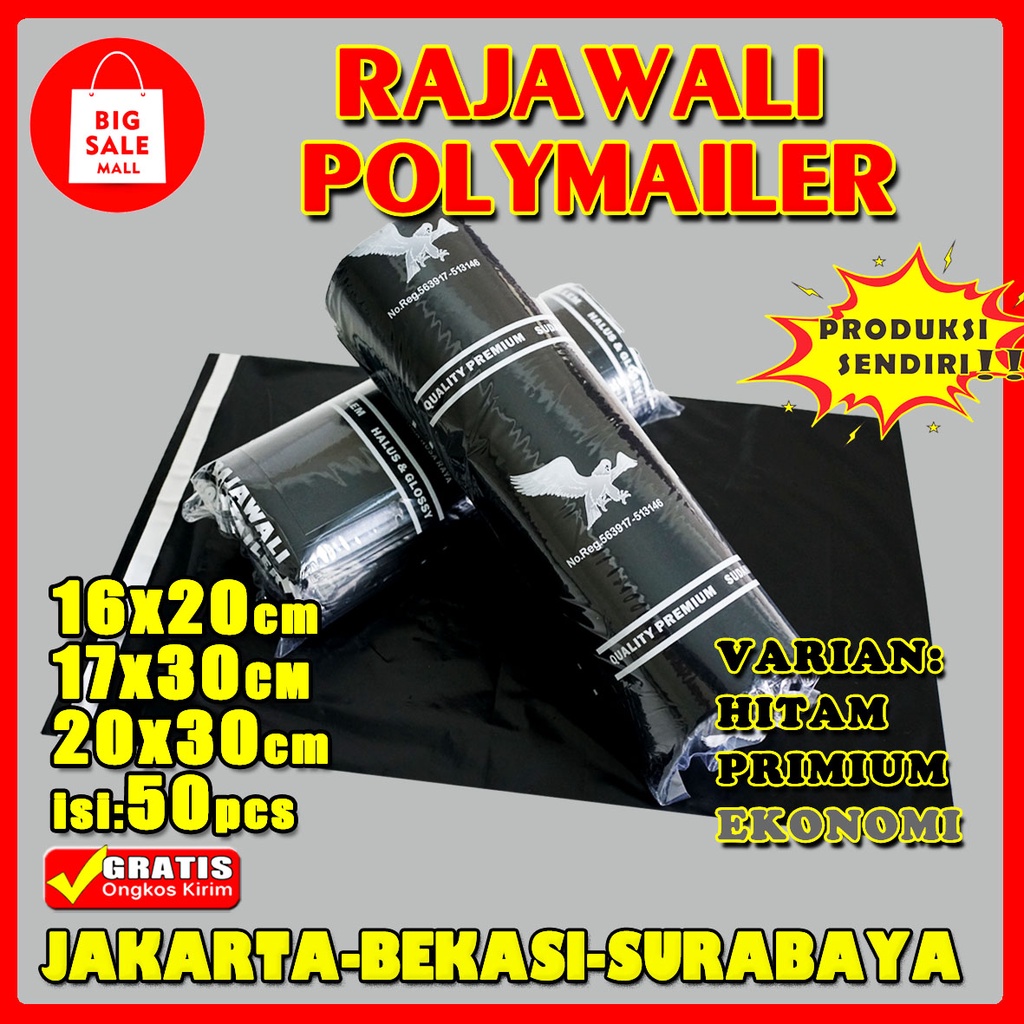 Plastik Polymailer 16x20/17x30/20x30 isi 50pcs Plastik Packing Online Shop Packing Perekat lem Tebal RAJAWALI