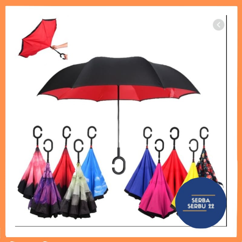 Payung Terbalik Besar 2 Lapis Kain Gagang C Reverse Umbrella Kazbrella [SS]