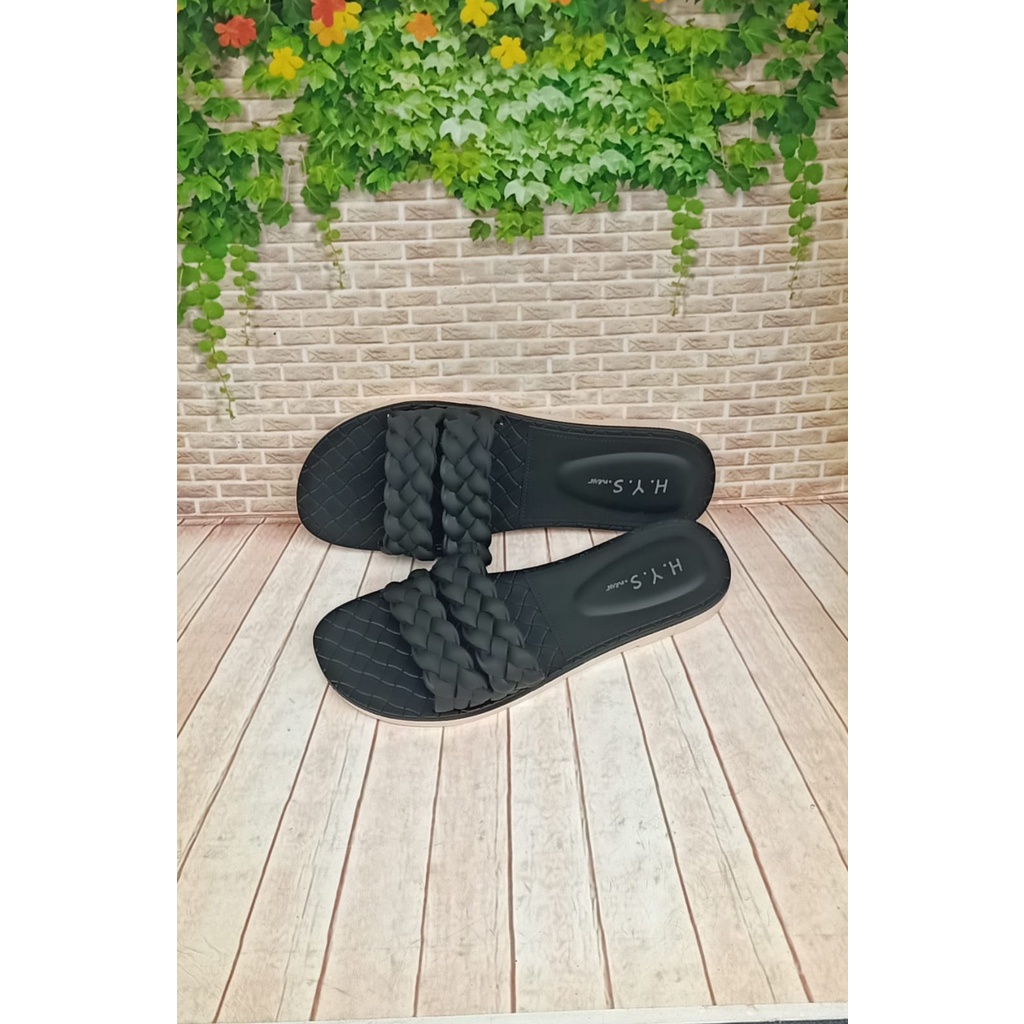 SANDAL JELLY WANITA SANDAL KARET PEREMPUAN TERBARU 2123 BALANCE DAN 2132 HYS-Hitam hys