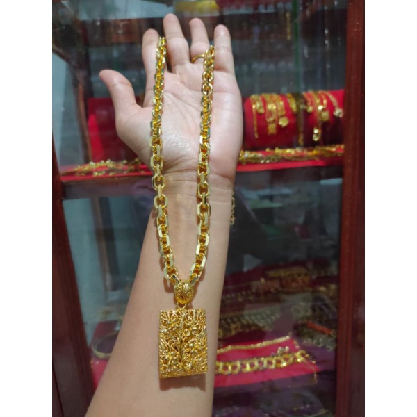 kalung rantai nori+liontin jumbo 70cm Kuningan