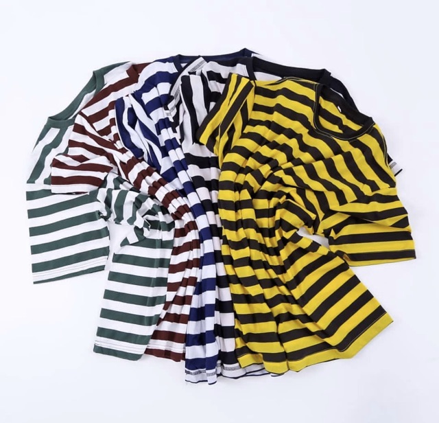 KAOS STRIPE COTTON CVC 30s SALUR BELANG DISTRO PREMIUM PRIA DAN WANITA lengan pendek