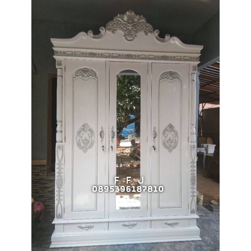 lemari pakaian ukir cinta lemari pakaian cat duco putih pintu 3