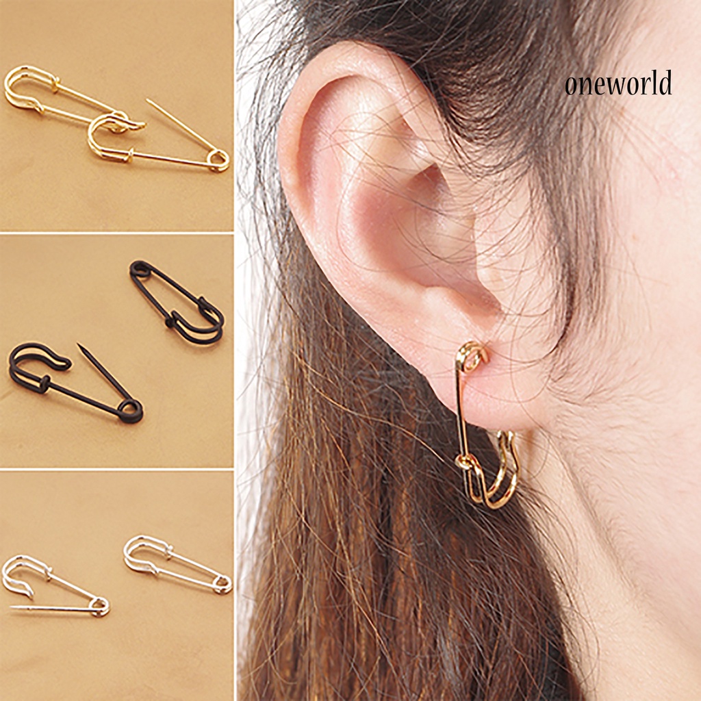 OW@ 1 Pair Women Fashion Creative Copper Clip Type Safety Pin Ear Studs Earrings Jewelry