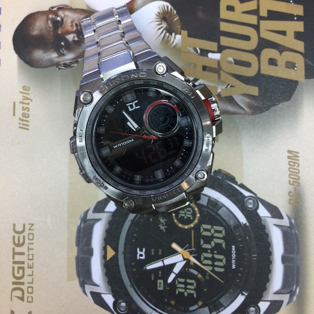 Digitec collection 2 time jarum + digitak tali rantai pria DS-5010M original