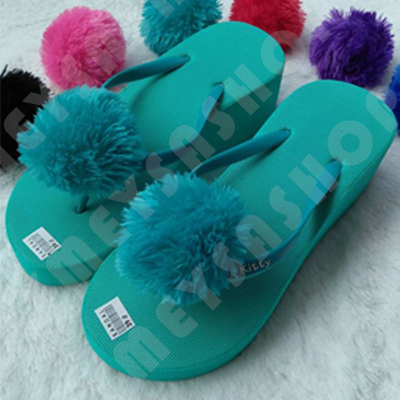 Sandal Wedges POMPOM Kualitas Super