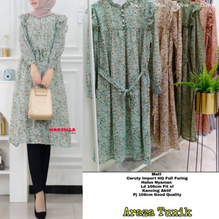 Dijamin Miring harga.. araza long tunik marsela tunik ceruty tunik terbaru motif bunga baju atasan w