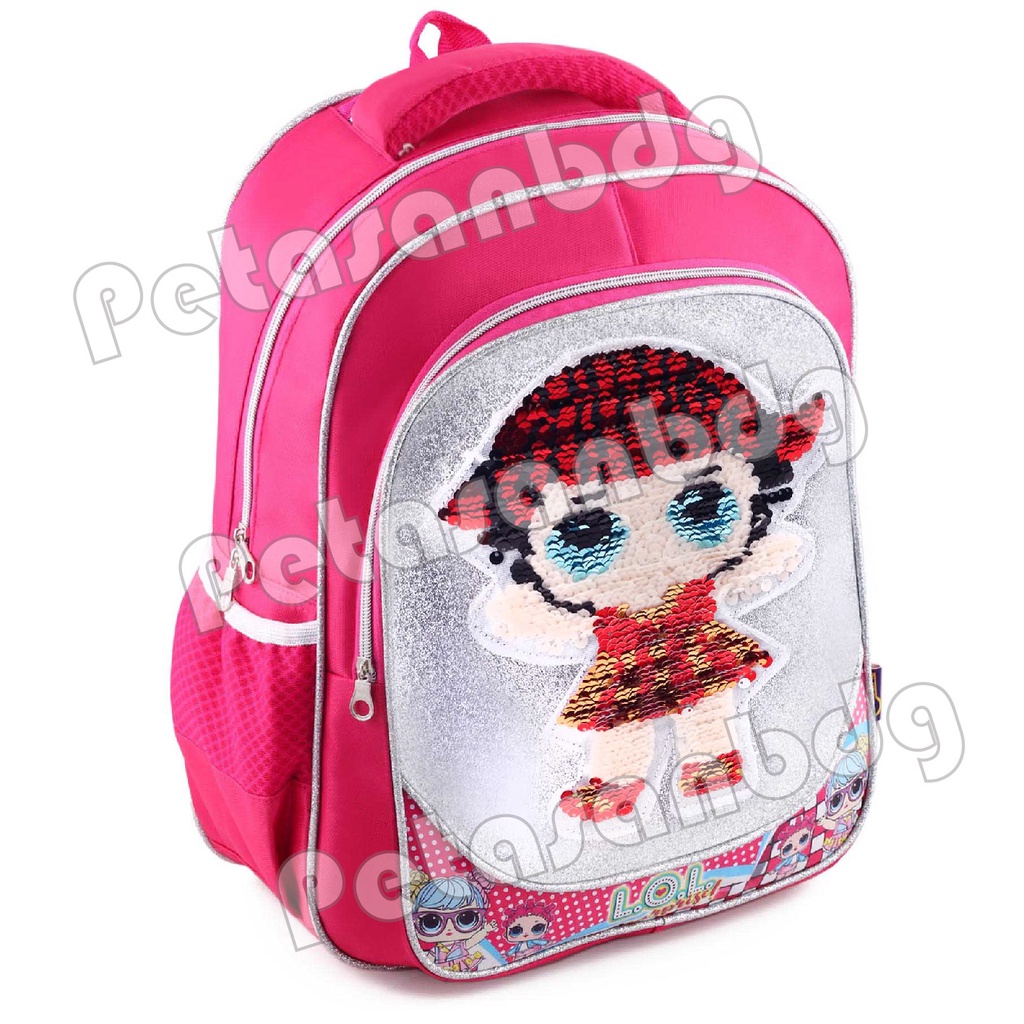 PTS - Tas Usap Ransel Sekolah Anak Perempuan Karakter Lol Surprise GLITTER - Ransel Model Usap / Swipe Glitter + FREE LUNCHBOX UKURAN SD - Ransel Model Usap 15 inch / Tas Usap Ransel Sekolah Anak Sd Sequin / Ransel Punggung Tas Berubah Warna / Gambar