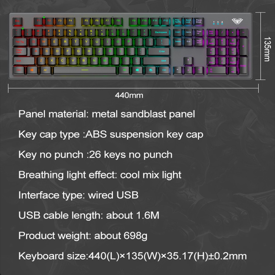 Keyboard Gaming Membrane AULA S-2056 Square-AULA S2056