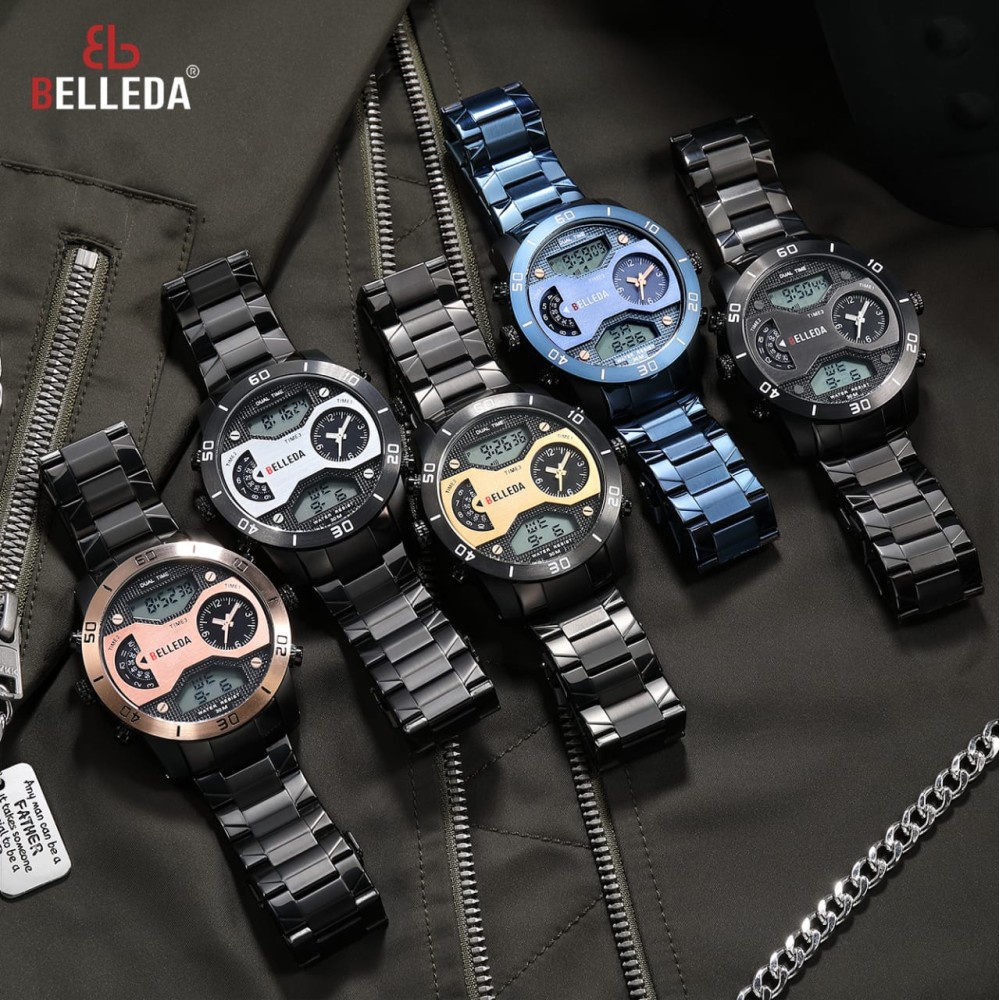 BELLEDA 9258 Jam Tangan Pria Rantai Analog digital ORIGINAL Fashion Anti Air