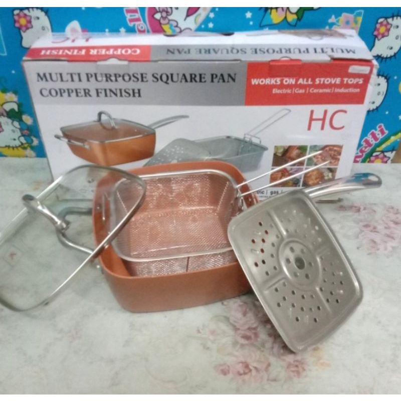 Multifungsi square pan w/lid glass HC uk 24 cm