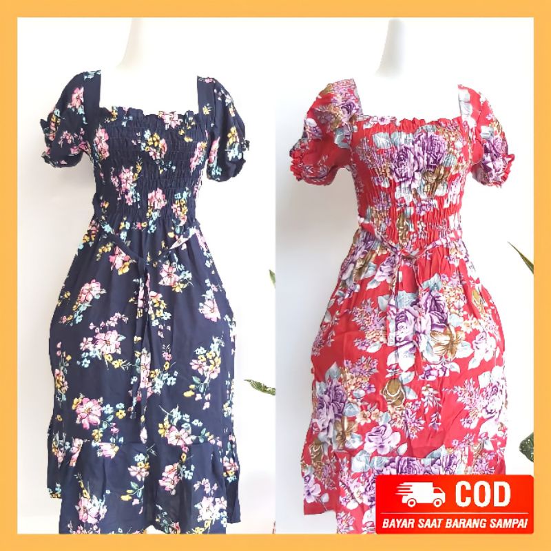 Daster Dress Kerut Dada Rempel Tali Pinggang Cewek Wanita Perempuan Bali Murah Kekinian