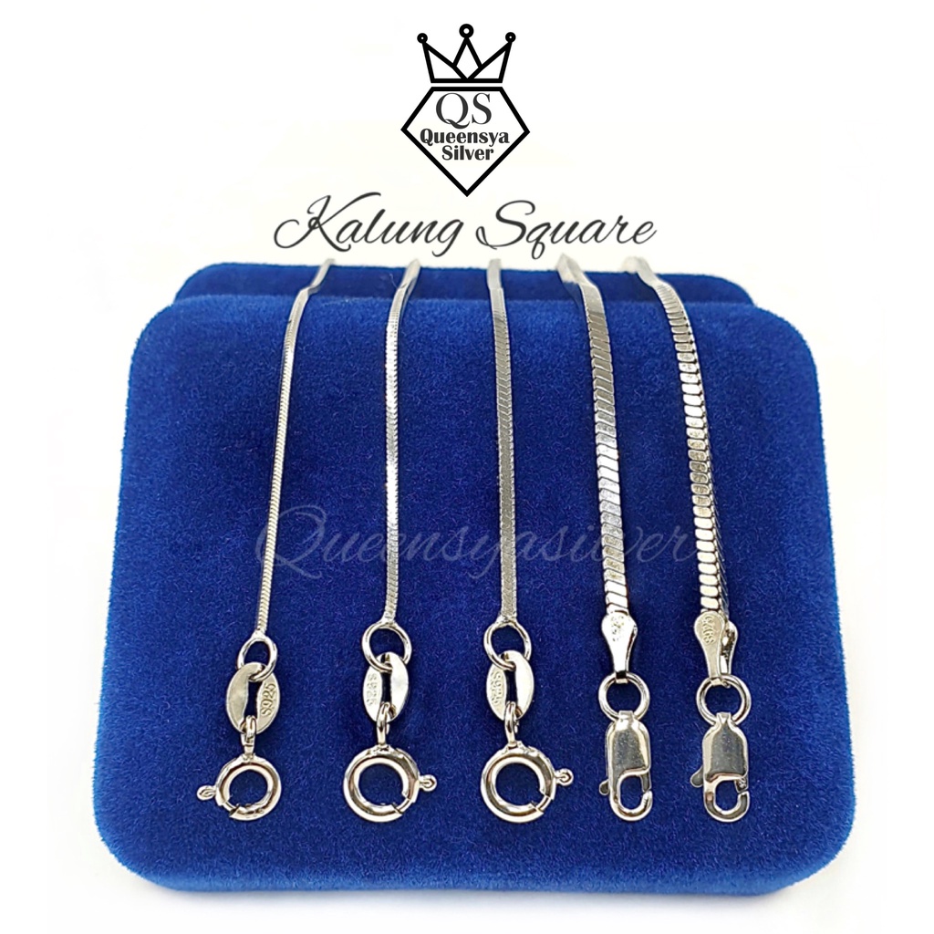 Kalung Perak Pria Wanita Silver Asli 925 || Lapis Emas Putih || Model CASSANDRA SQUARE || Panjang 35/42/45/50/60 cm || Perhiasan Perak Pria Wanita Anak Dewasa