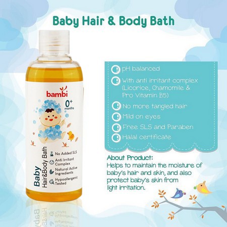 200 ml - BAMBI HAIR &amp; BODY BATH - Sampo &amp; Sabun Cair Untuk Bayi