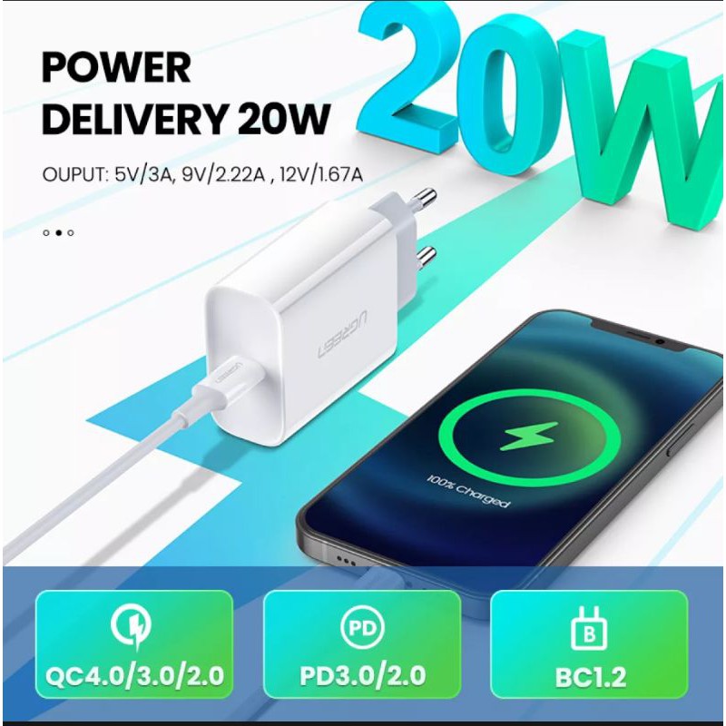 Ugreen Charger iPhone 15 14 13 8 11 12 XR XS MAX and Android Support PD Charge Qualcomm Qc 3.0 4.0 Original