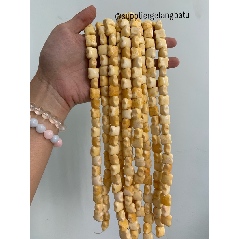 bahan manik manigajah kuning agate tulang 14mm gelang kalung resin