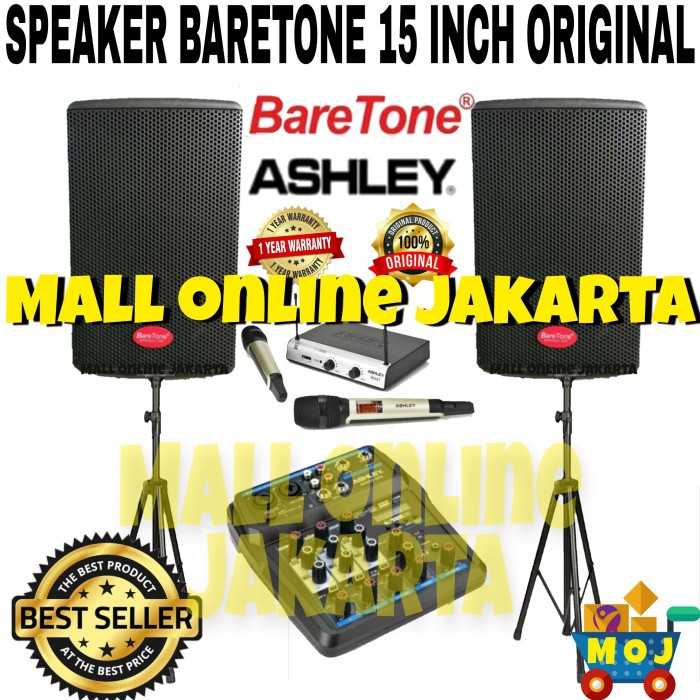Paket karaoke sound sistem baretone 15 inch mic wireless ashley aktif