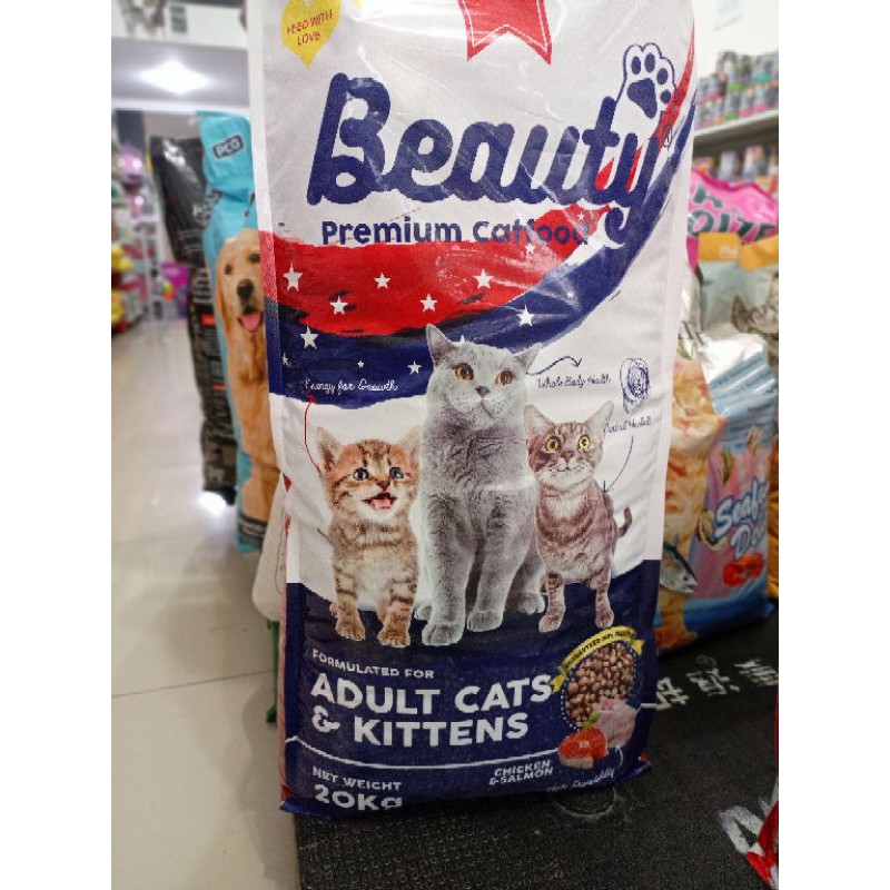 (Gojek/Grab) Makanan Kucing Beauty Premium Cat Food 20 chiken salmon flavour  20kg adult &amp; kitten makanan kucing murah promo