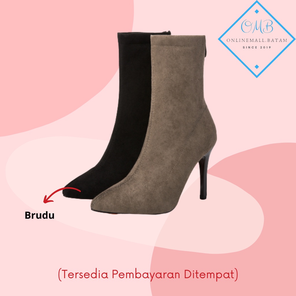 Onlinemall Sepatu Boots Wanita Hak Tinggi warna Hitam / Coklat 231