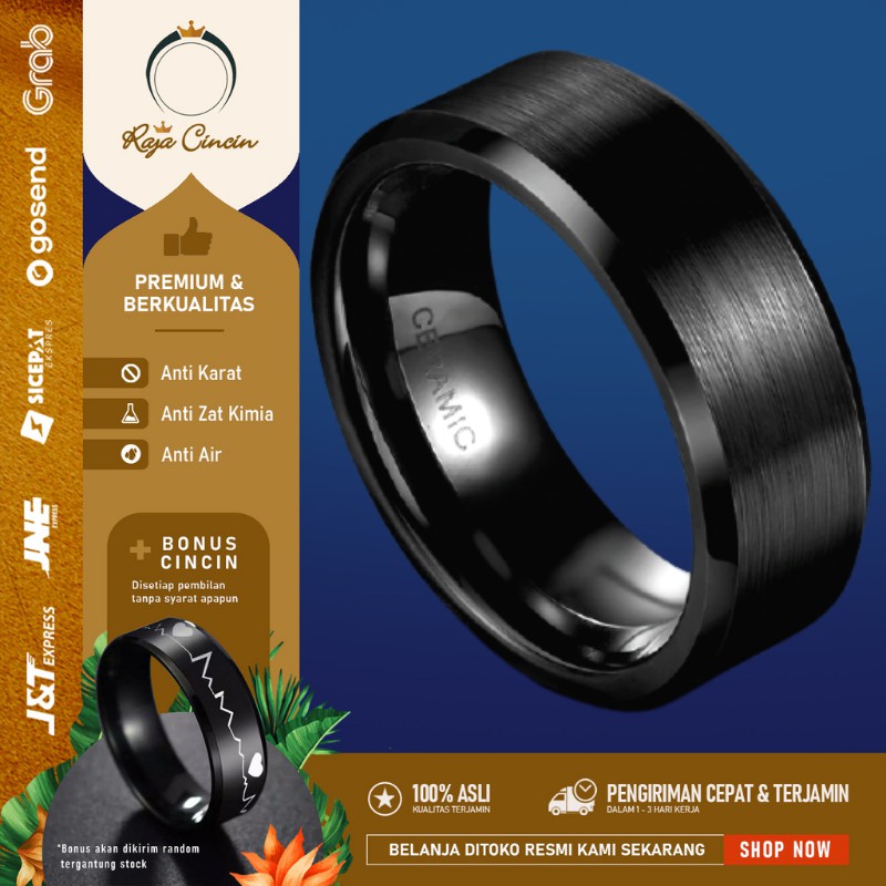 Cincin Titanium Pria Wanita Perak Hitam  Mewah Keren Polos Cowo