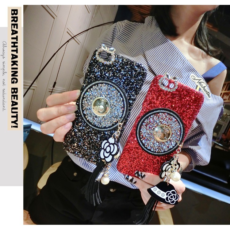 Samsung J2 prime / Grand prime - Case glitter tabur plus gantungan flower