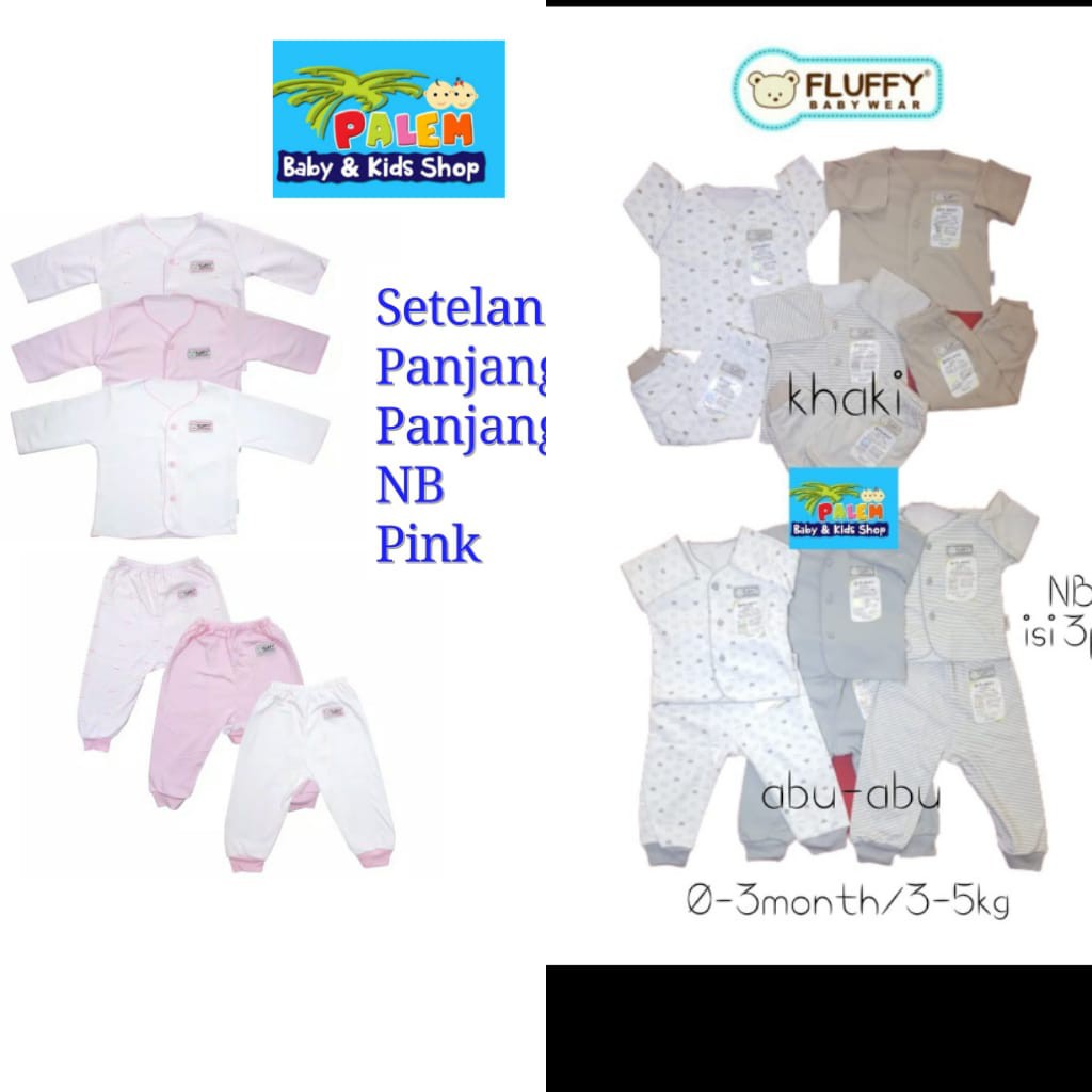 fluffy setelan baju panjang bayi (3 stel) newborn