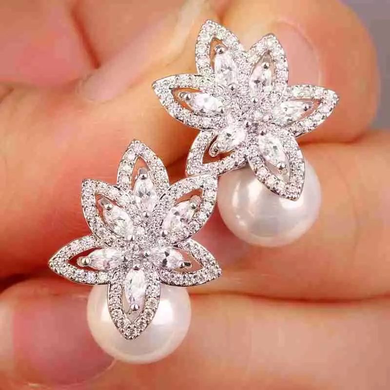 Anting zircon pearl premium wedding earring