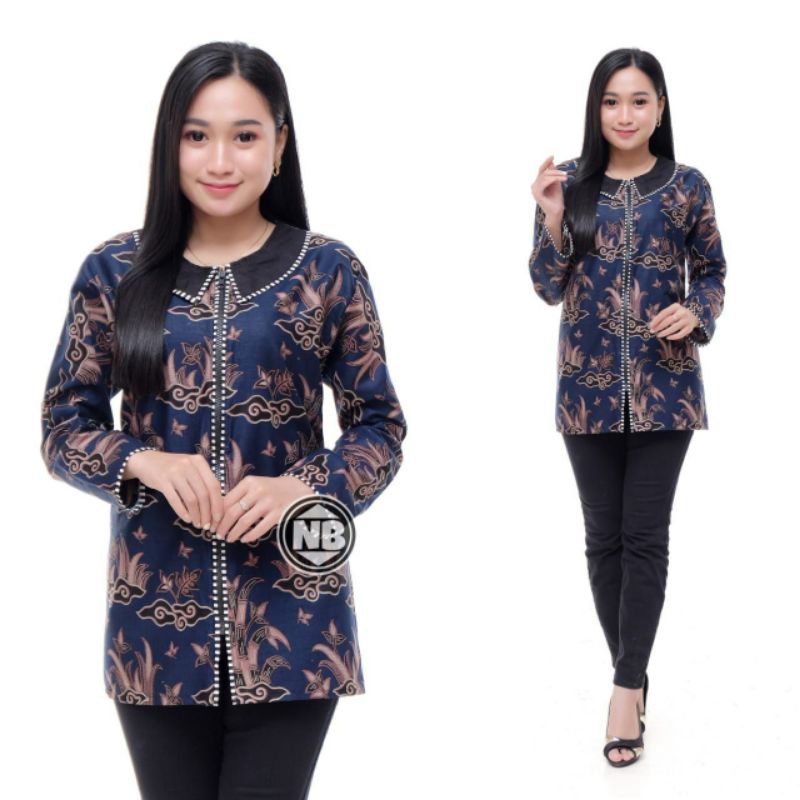 M-L-XL-XXL ATASAN BATIK WANITA MODERN ASJ SA HRB026 MONALISA GENES BLOUSE-BZK Bambu Biru