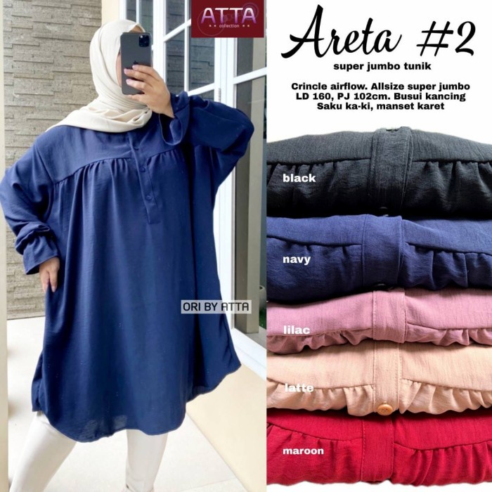 Atasan Wanita Areta 2 Super Jumbo Tunik LD 160 Crinkle Airflow Busui - maroon, L6