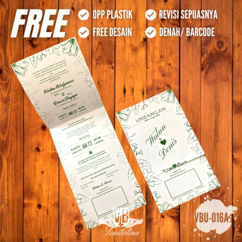 Undangan Pernikahan Custom Elegan Murah Unik Bahan Tebal Undangan Rustic Simple VBU 016A