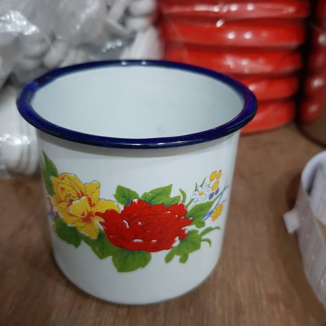 Cangkir Enamel Motif Bunga Mug Jadul Kuno Vintage | Shopee Indonesia