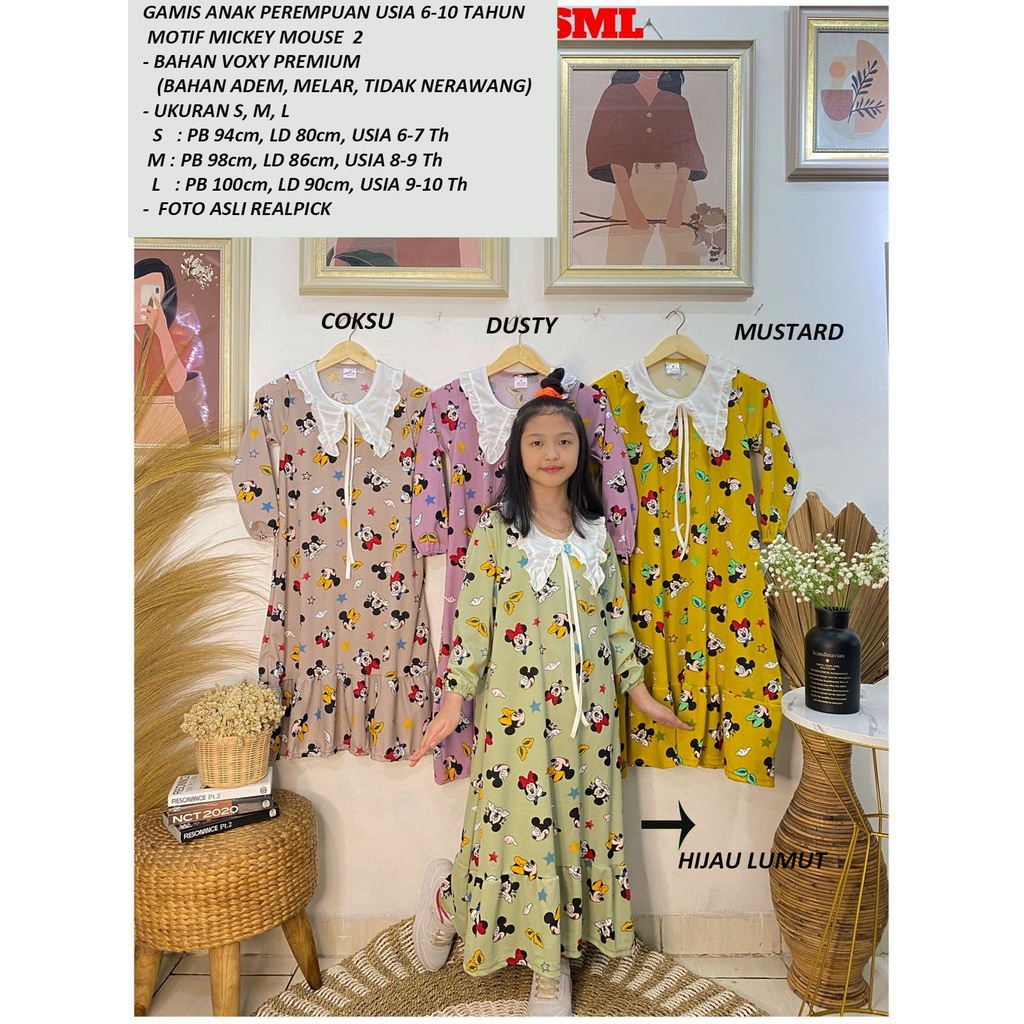 GAMIS ANAK PEREMPUAN USIA 6-10 TAHUN MOTIF MICKEY MOUSE 2
