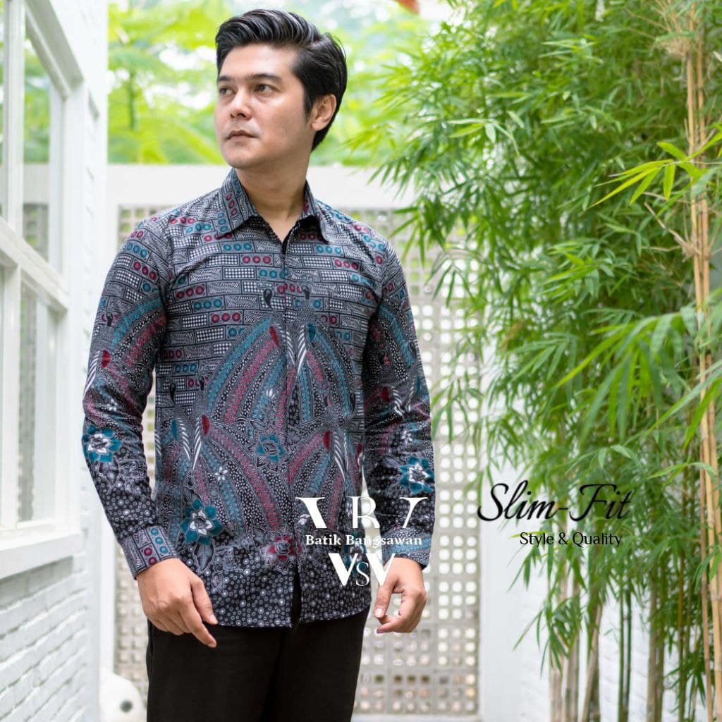 Kemeja batik slimfit lengan panjang size m l xl xxl xxxl