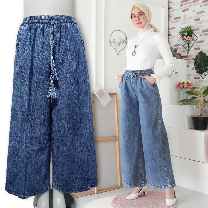 HIGHWAIST KULOT JEANS JUMBO BIG SIZE SNOW BLUE | KULOT JEANS SNOW JUMBO | HW
