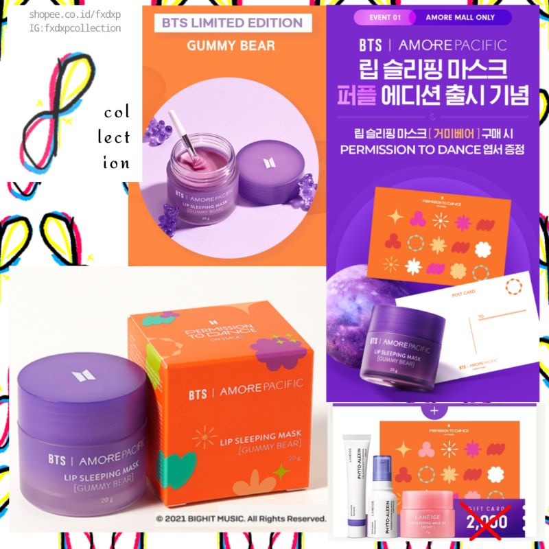 [READY 🇮🇩] BTS x AMORE PACIFIC LANEIGE Lip Sleeping Mask 20g Purple Edition - Gummy Bear ( Limited E
