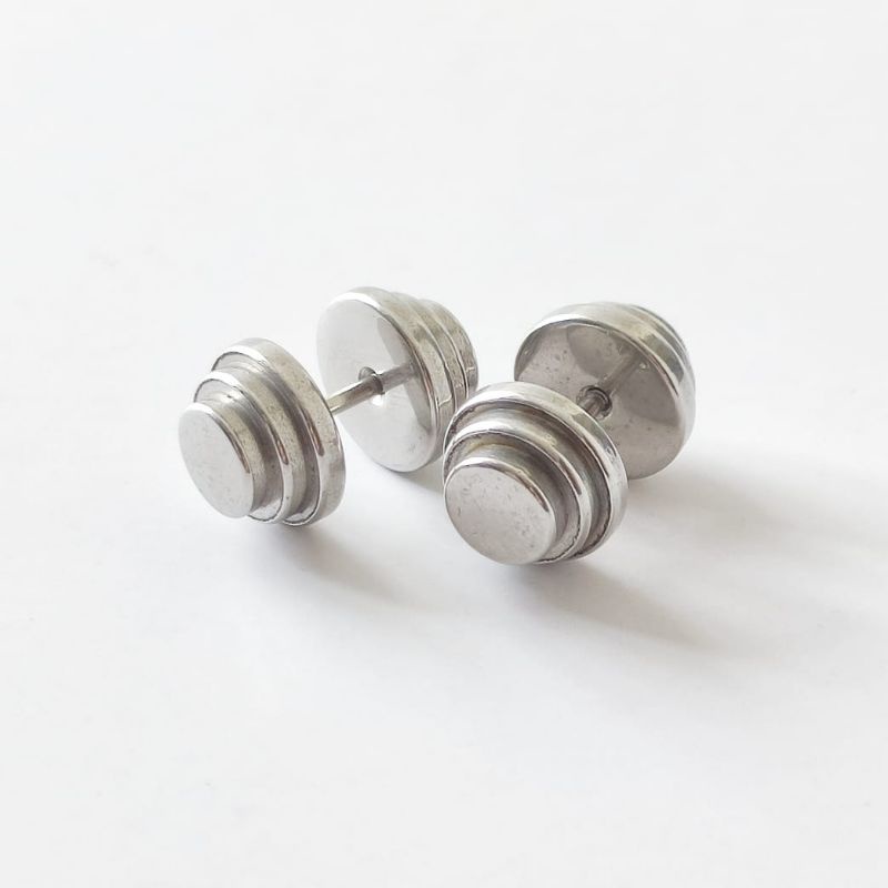 Anting Roda Barber Bulat  Silver Titanium