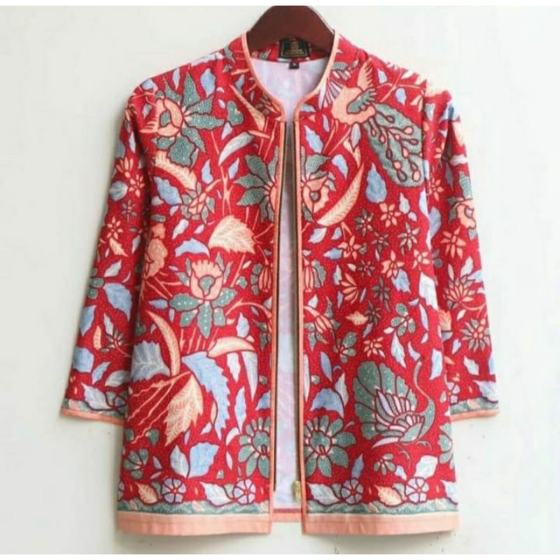 blouse atasan batik kantor lengan panjang busui motif tiga negeri