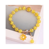 LRC Gelang Tangan Fashion Watermelon Red Dropped Oil Small Daisy Pendant Crystal Bead Bracelet