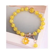 LRC Gelang Tangan Fashion Watermelon Red Dropped Oil Small Daisy Pendant Crystal Bead Bracelet