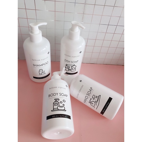 botol  PUTIH N28 stiker kotak pump 500ml. bottle aesthetic label stiker minimalist refill organizer botol isi ulang wadah sabun cair estetik