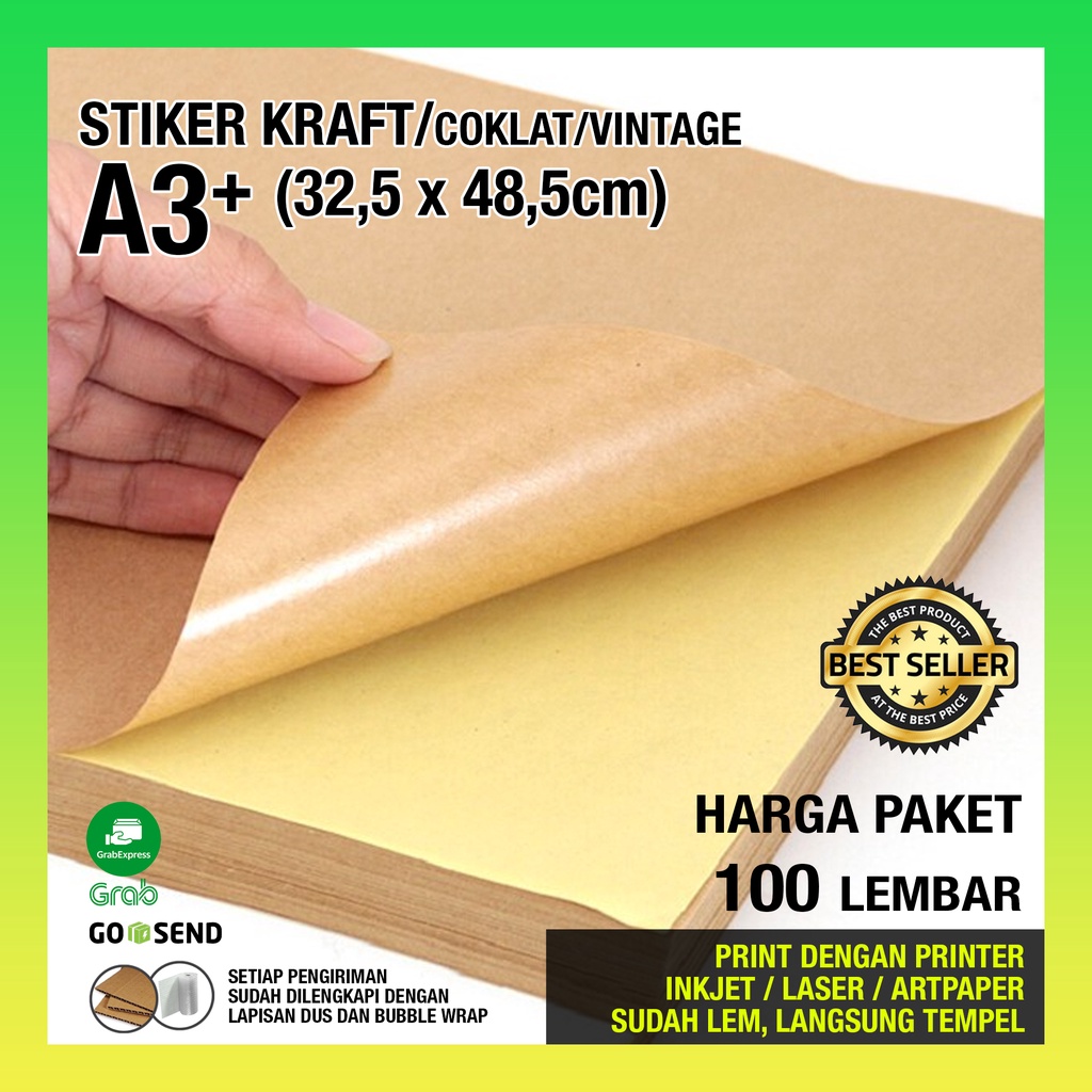 

A3+ PAKET 100 LBR-LABEL/PRINT STIKER / STICKER KRAFT / COKLAT VINTAGE - 325 x 485mm