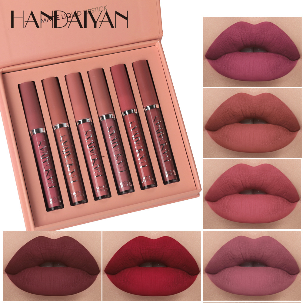HANDAIYAN 6 Set Lip Gloss Set Kotak Kado Matte Lip Gloss Lipstik Cair
