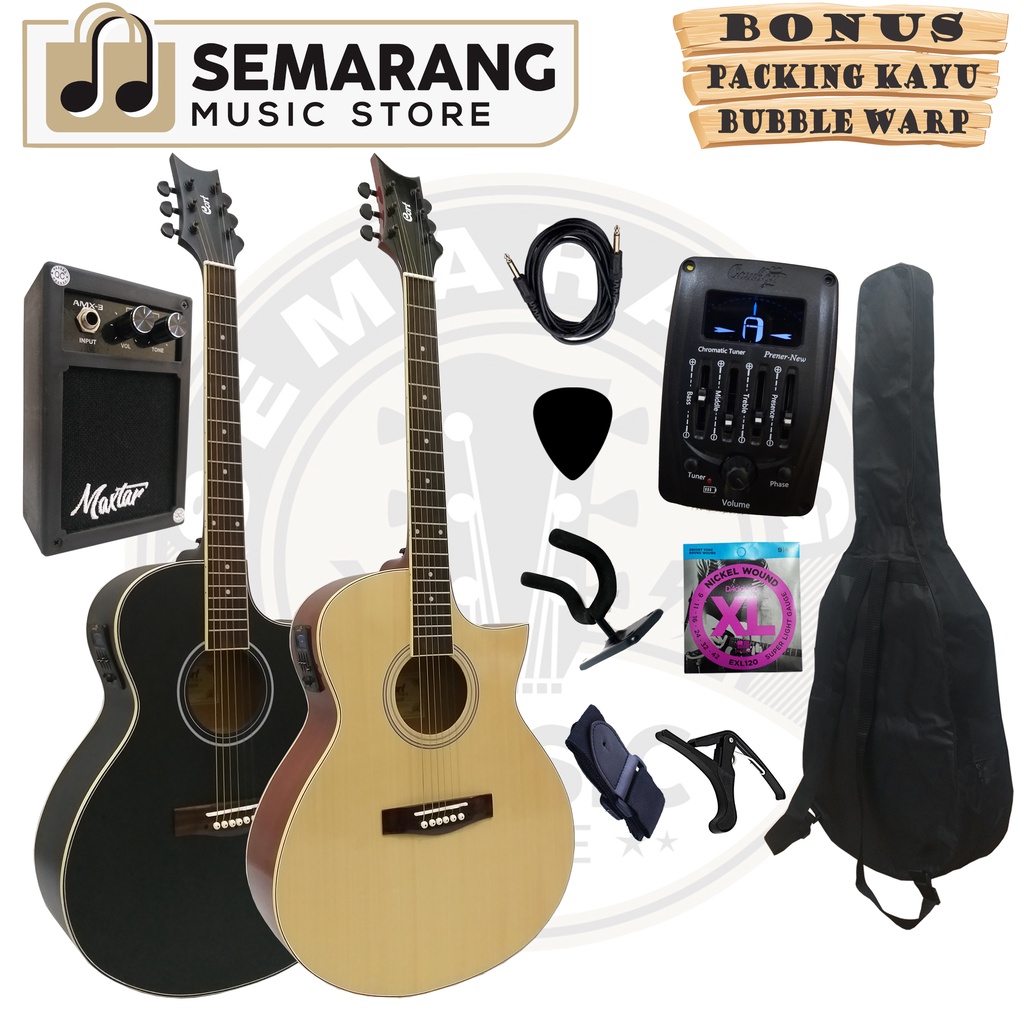 Gitar Akustik Elektrik Cort Lancip Equalizer Tuner Cowboy Prener New Custom Paket Super Komplit