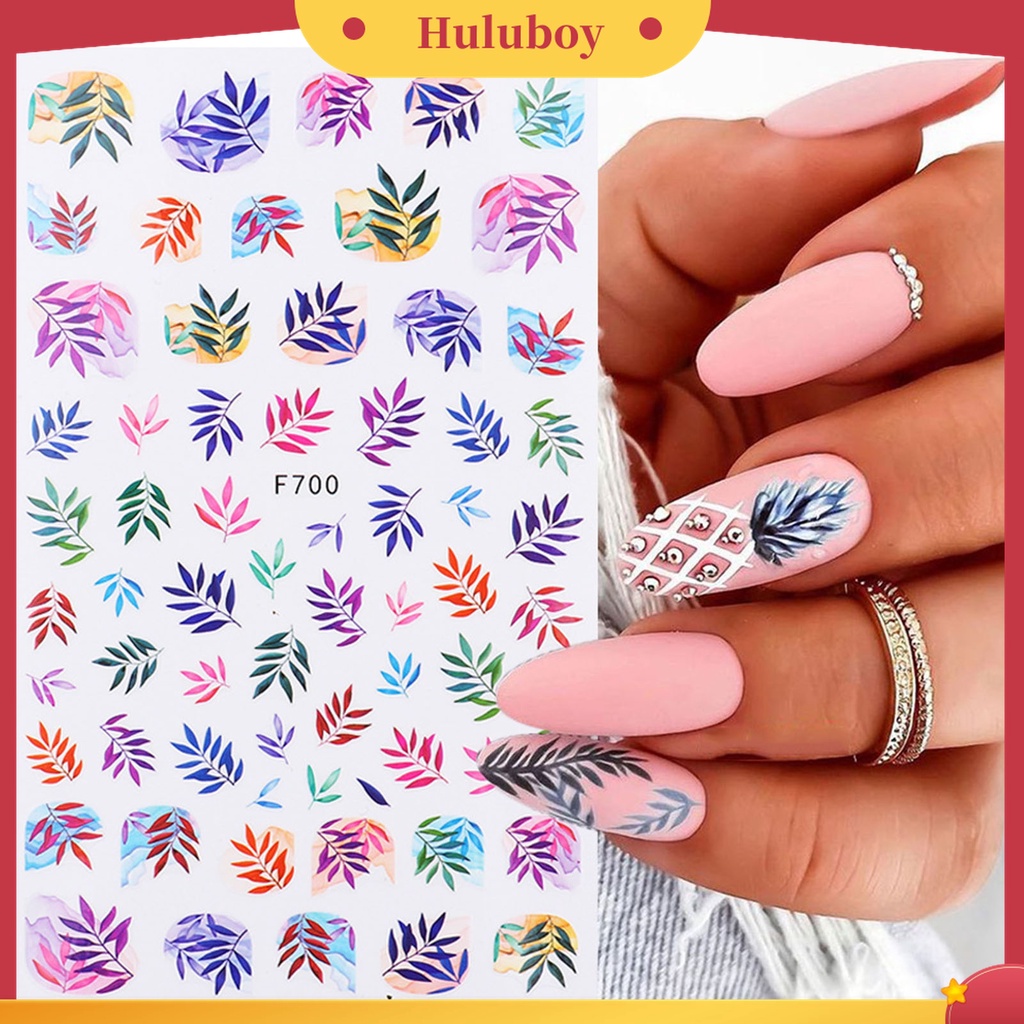 Huluboy Huluboy♡ Stiker Kuku 3D Motif Daun Willow Bunga Lebah Tahan Lama Untuk Dekorasi Nail Art