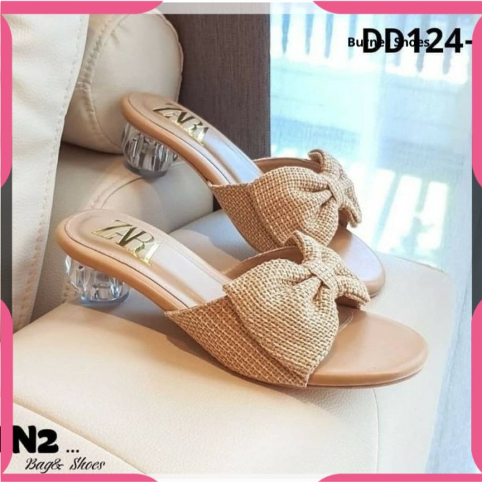 SANDAL WANITA HEELS HAK TAHU SENDAL KACA PUMP PESTA CASUAL CREAM