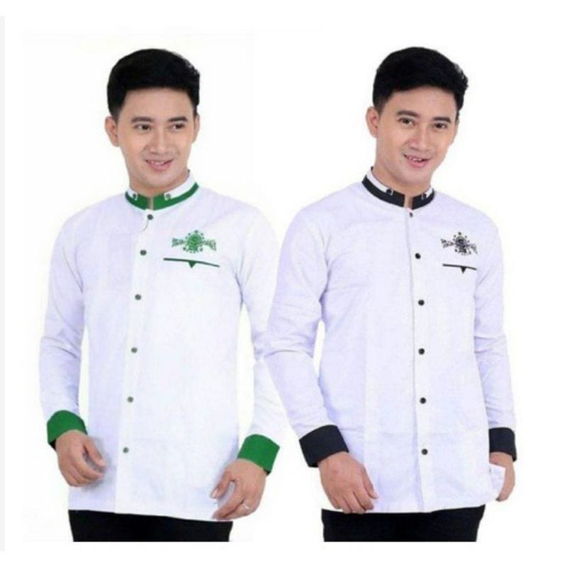 Baju Muslim Pria NU kemeja Koko NU Lis hijau dan hitam kerah dobel