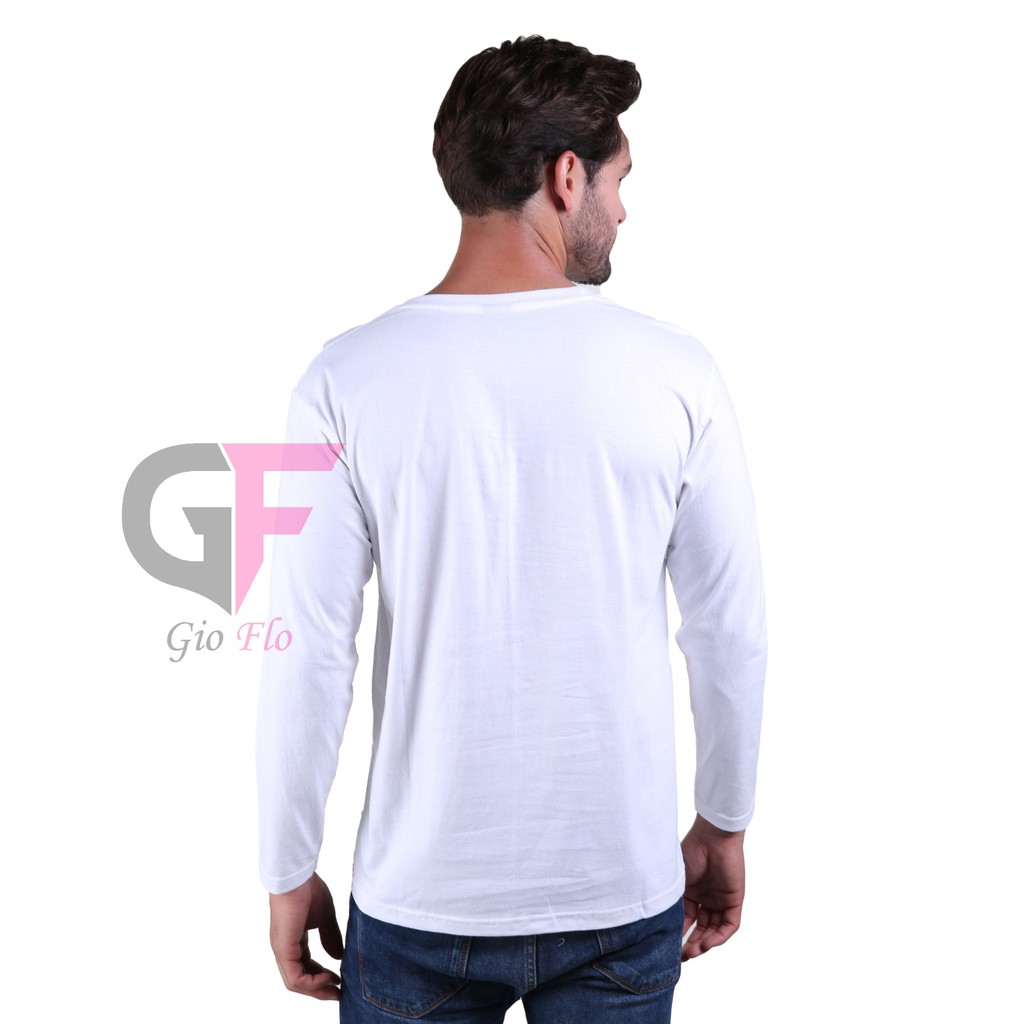 GIOFLO Pakaian Kekinian Cowok Tshirts Casual Smart Pria Panjang Putih / PLS 166